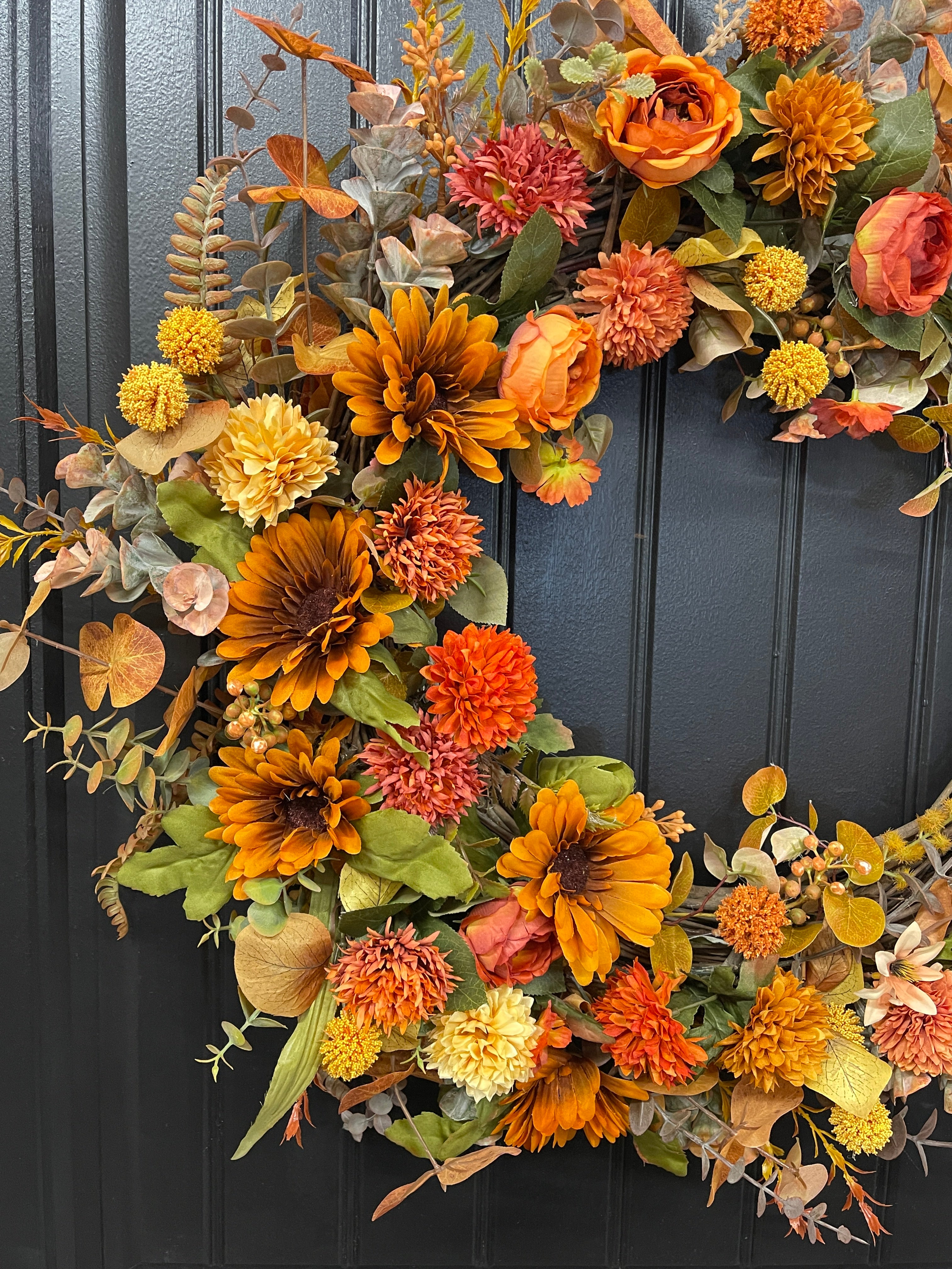 Fall Floral Grapevine, Autumn Front Door Crescent Wreath, KatsCreationsNMore