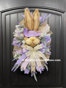 Spring Bunny Lavender Floral Swag, Easter Bunny Front Door Decor, Baby Shower Wall Decoration, KatsCreationsNMore