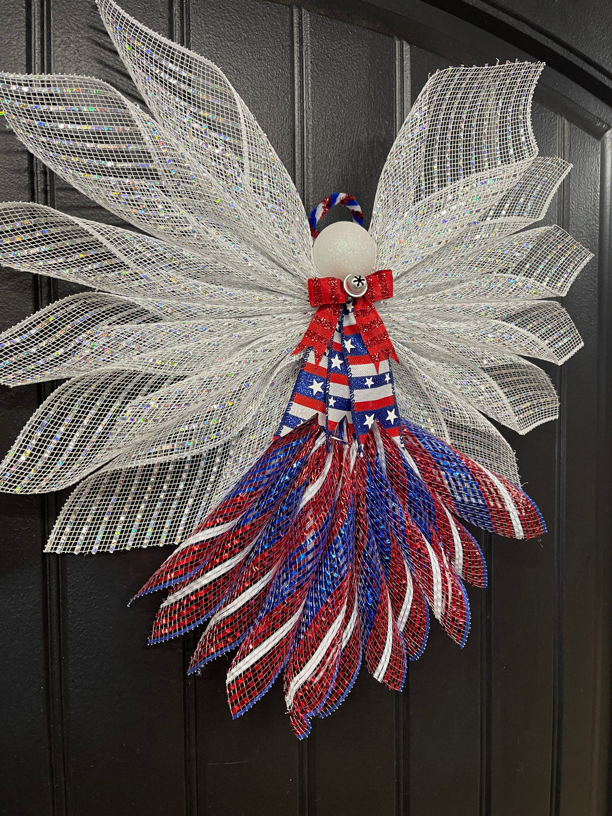 Limited Edition Patriotic Angel – America 250th Anniversary Decor, Liberty Angel Wreath Attachment, Red White Blue Deco Mesh Angel, 4th of July Door Decor, Faith Limited Edition Angel, KatsCreationsNMore