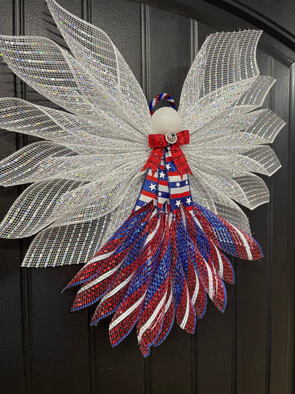 Limited Edition Patriotic Angel – America 250th Anniversary Decor, Liberty Angel Wreath Attachment, Red White Blue Deco Mesh Angel, 4th of July Door Decor, Faith Limited Edition Angel, KatsCreationsNMore