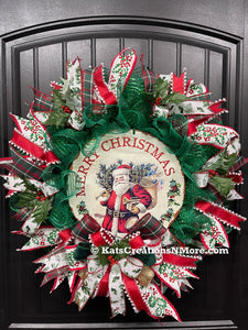 Merry Christmas Vintage Santa Wreath, KatsCreationsNMore