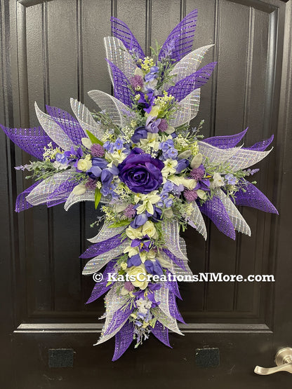Purple Floral Cross Wreath