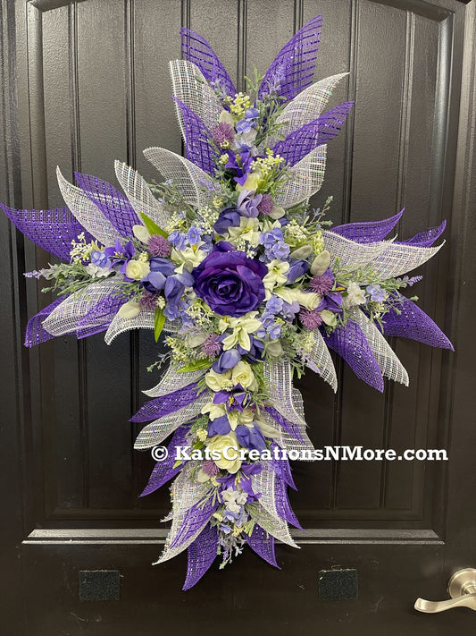 Purple Floral Cross Wreath
