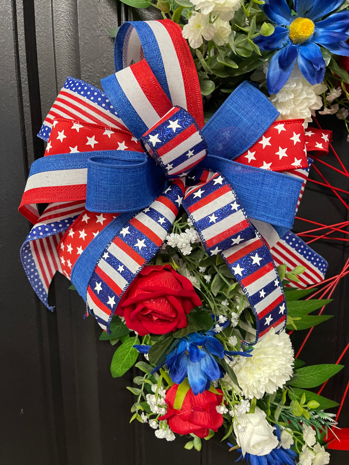 Patriotic Bike Wheel Wreath, Americana Front Door Decor, United States 1776 Wreath, Rustic Farmhouse Patriotic Decor, Memorial Day July 4th Wreath