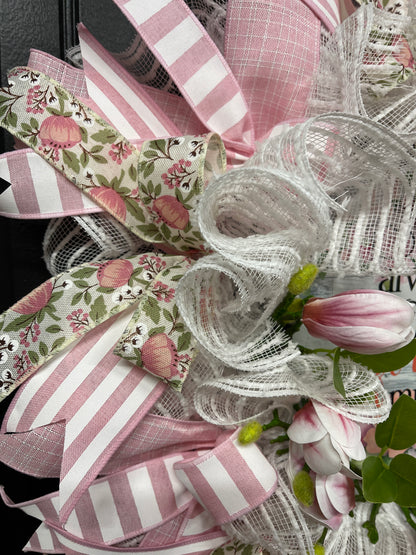 Magnolia Floral Mothers Day Wreath, Everyday Front Door Decor, KatsCreationsNMore, Gift for Mom