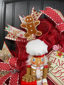 Gingerbread Nutcracker Christmas Bakery Wreath, Holiday Cookies Front Door Decor, KatsCreationsNMore