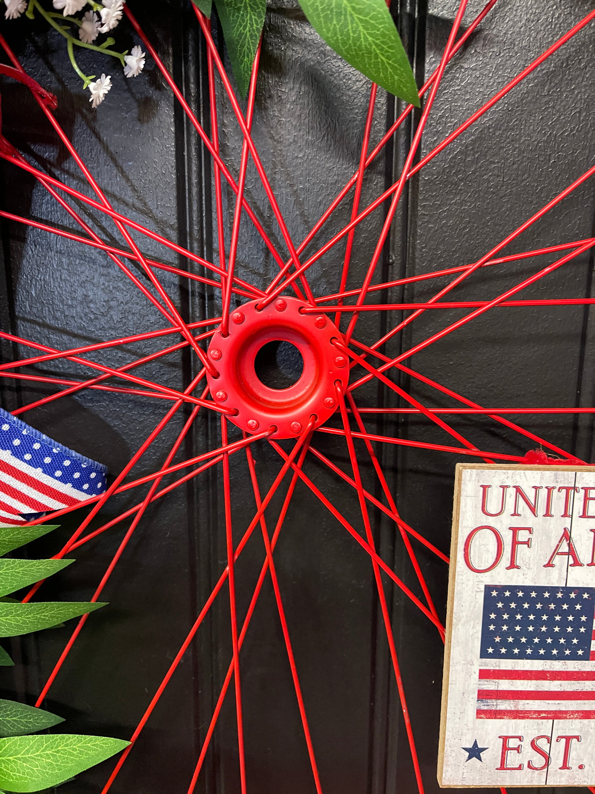 Patriotic Bike Wheel Wreath, Americana Front Door Decor, United States 1776 Wreath, Rustic Farmhouse Patriotic Decor, Memorial Day July 4th Wreath