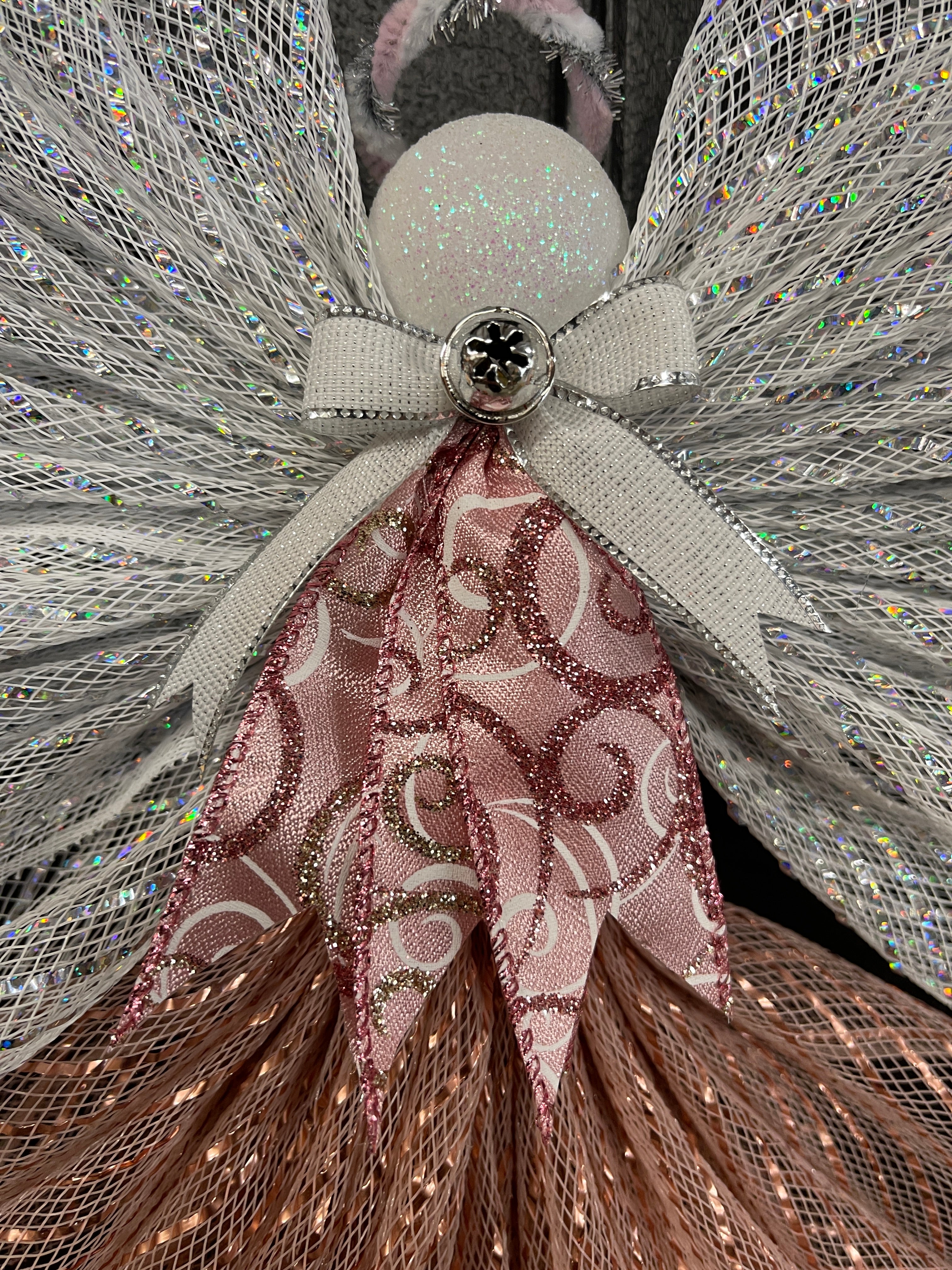 Rose Gold Christmas Angel Tree Topper, Guardian Angel, Graveside Memorial, KatsCreationsNMore