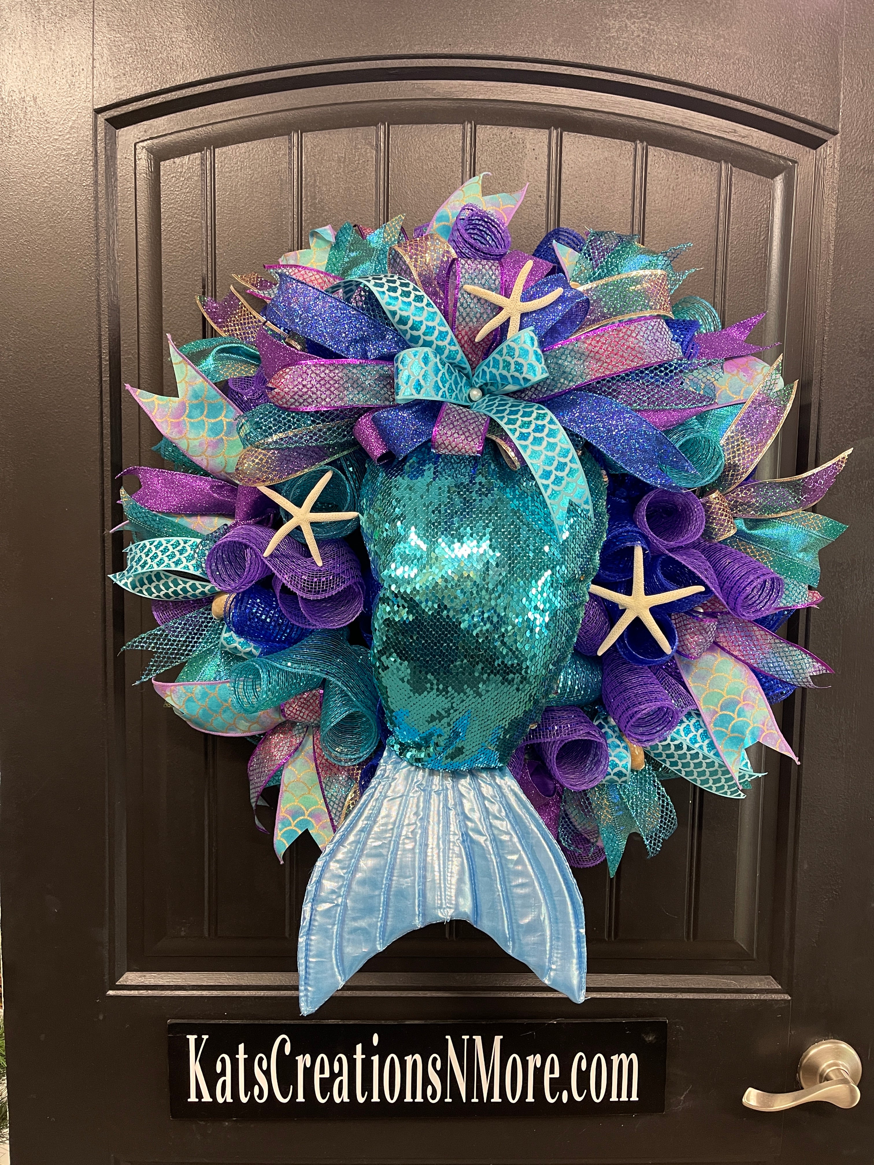 Mermaid Tail Beach Wreath, Coastal Summer Front Door Decor, KatsCreationsNMore