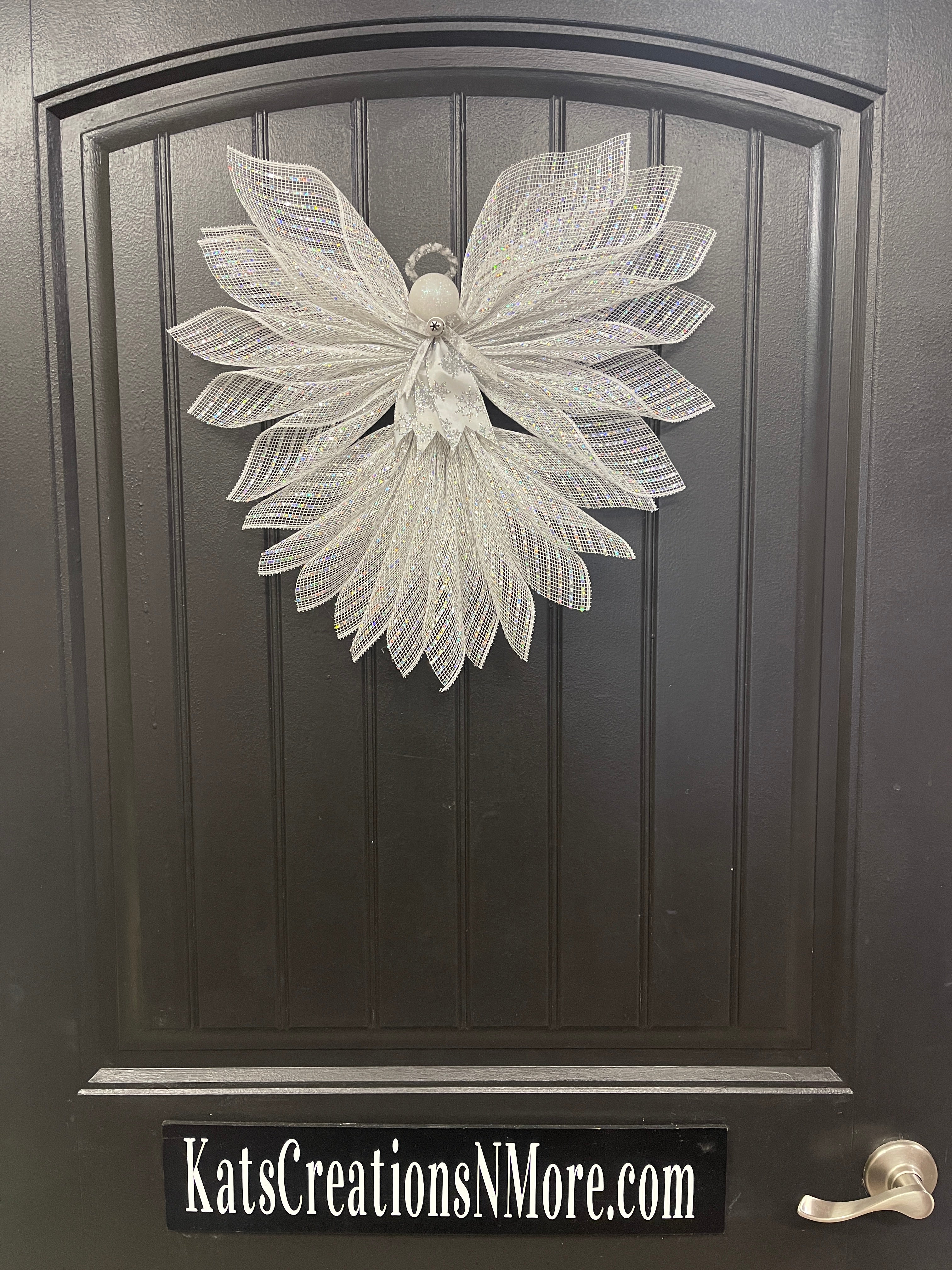 White Iridescent Christmas Angel Tree Topper, Holiday Guardian Angel Wall Decor, Graveside Memorial, KatsCreationsNMore