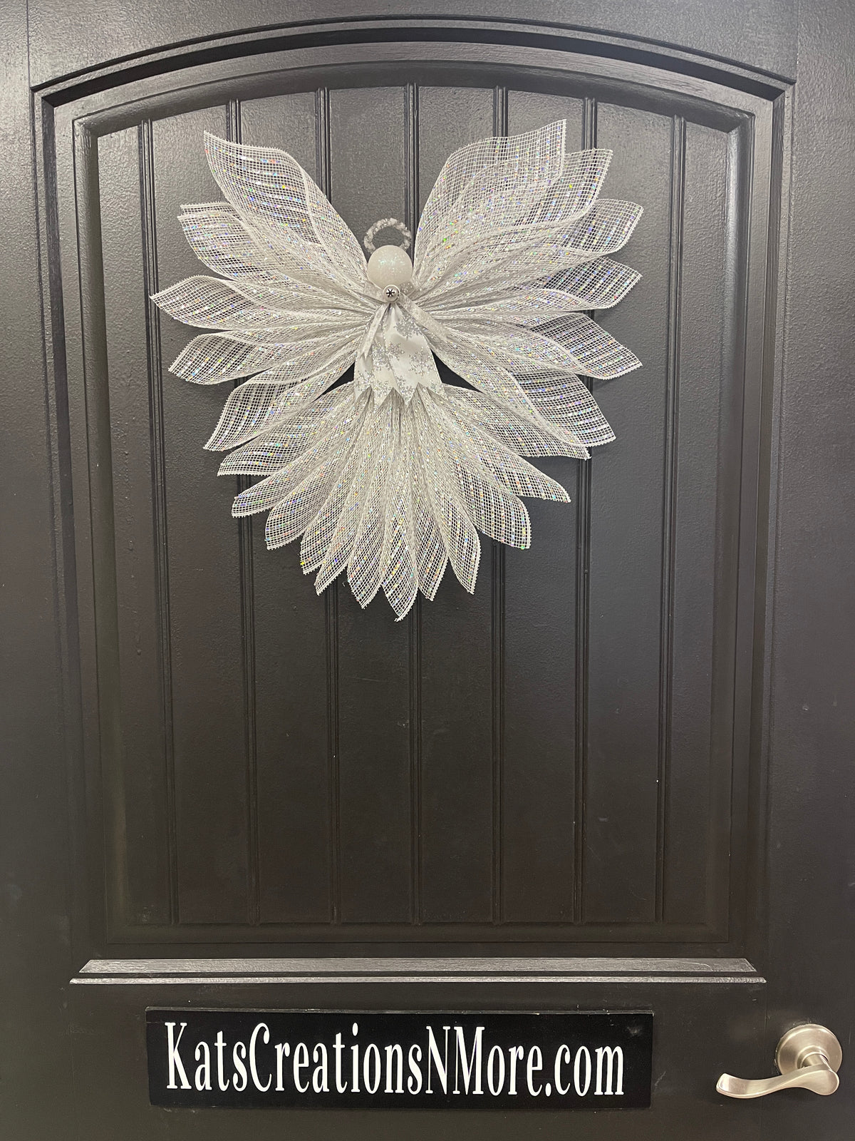White Iridescent Christmas Angel Tree Topper, Holiday Guardian Angel Wall Decor, Graveside Memorial, KatsCreationsNMore