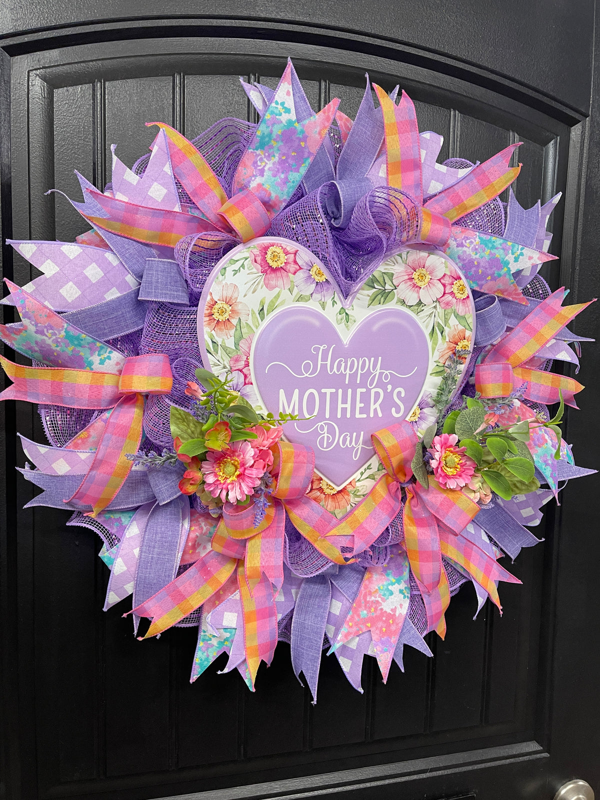 Purple Floral Happy Mother’s Day Wreath, Gift for Mom, KatsCreationsNMore