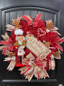 Gingerbread Nutcracker Christmas Bakery Wreath, Holiday Cookies Front Door Decor, KatsCreationsNMore