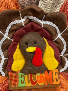 Storm Door Turkey Wreath – Flat Mesh Fall Door Decor with Welcome Sign – Thanksgiving Front Door Decoration by KatsCreationsNMore