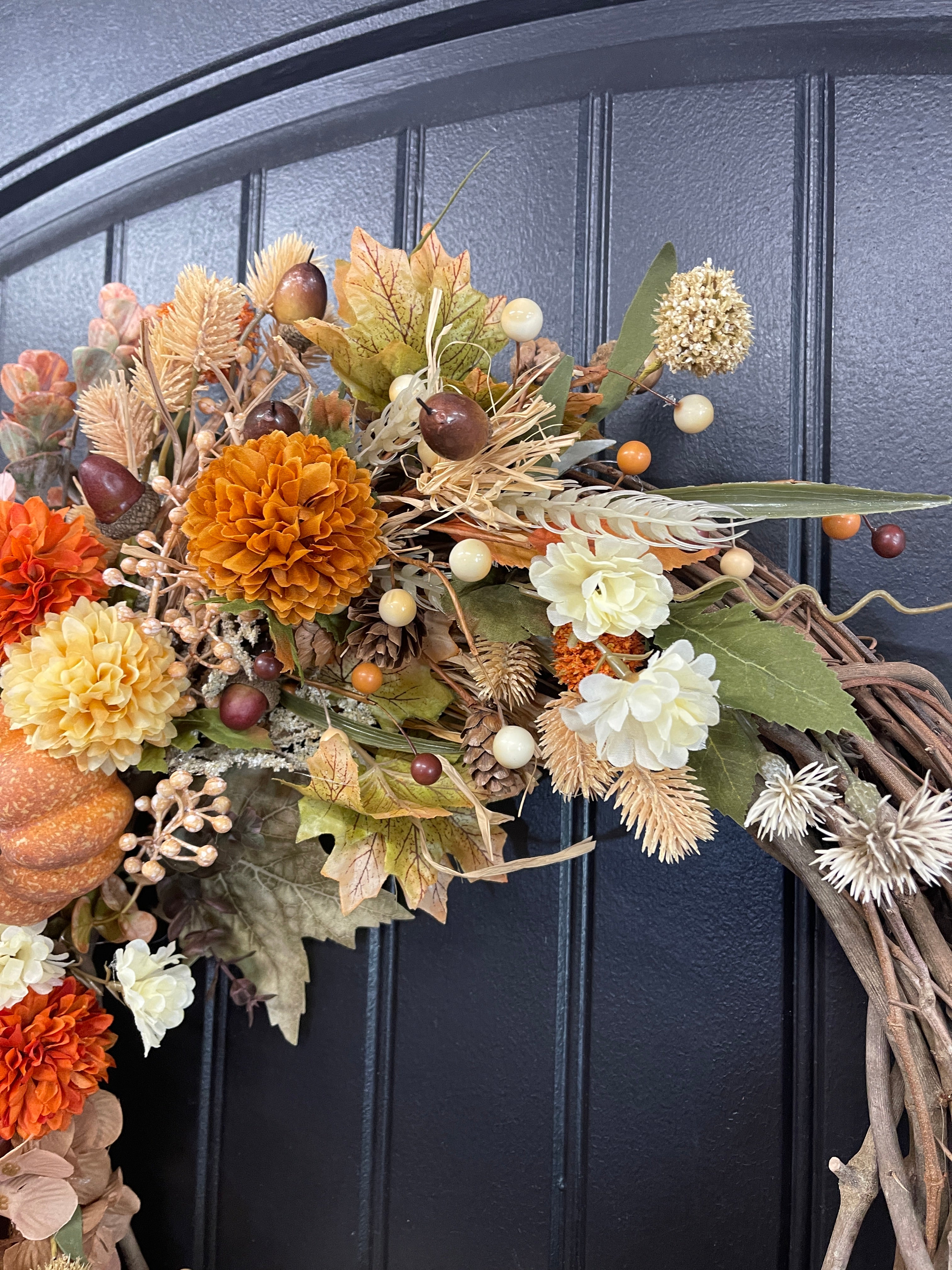 Fall Pumpkin & Floral Grapevine Wreath – Warm Autumn Harvest Door Decor, KatsCreationsNMore