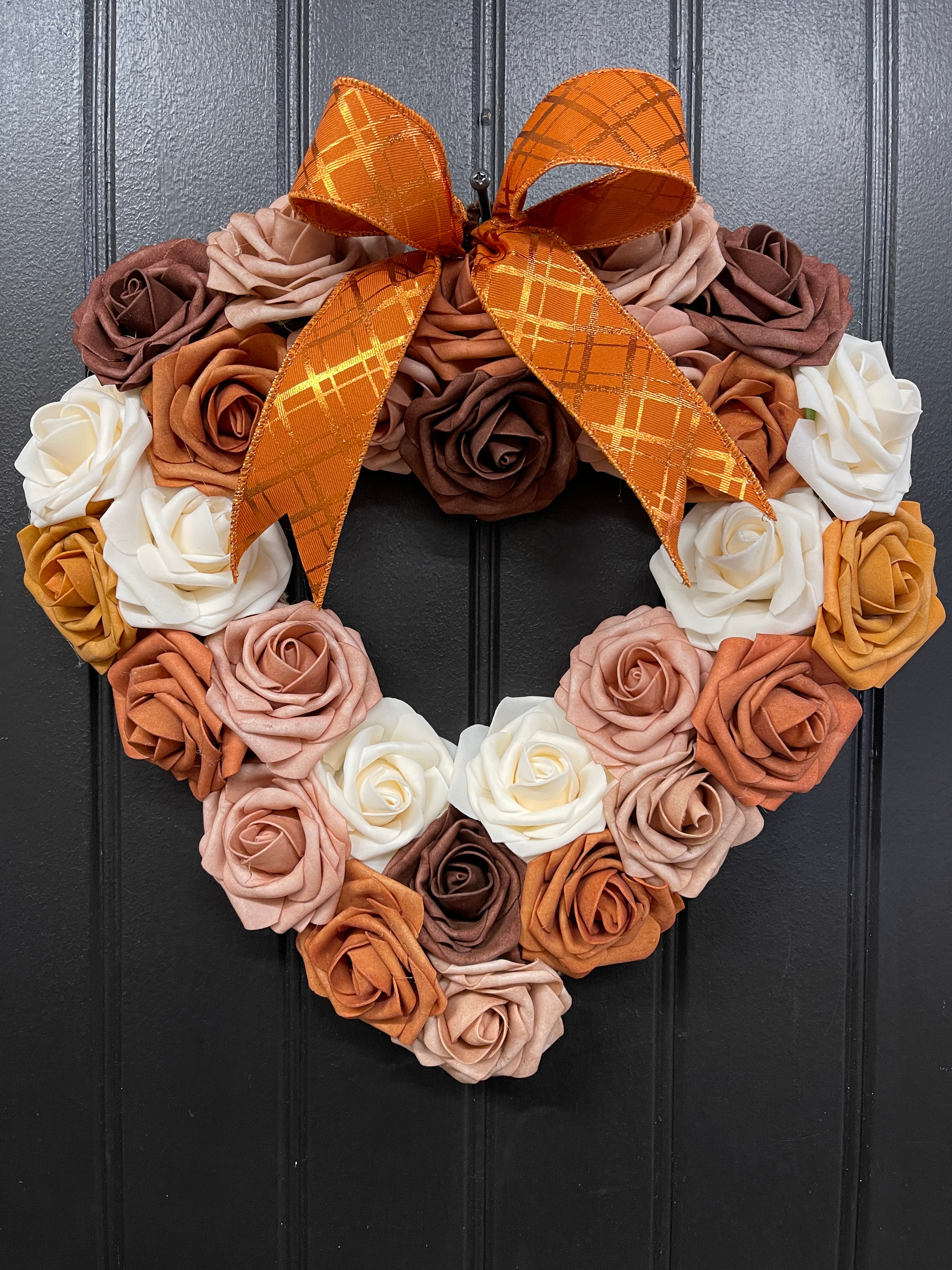 Fall Rose Heart Shaped Wreath, KatsCreationsNMore