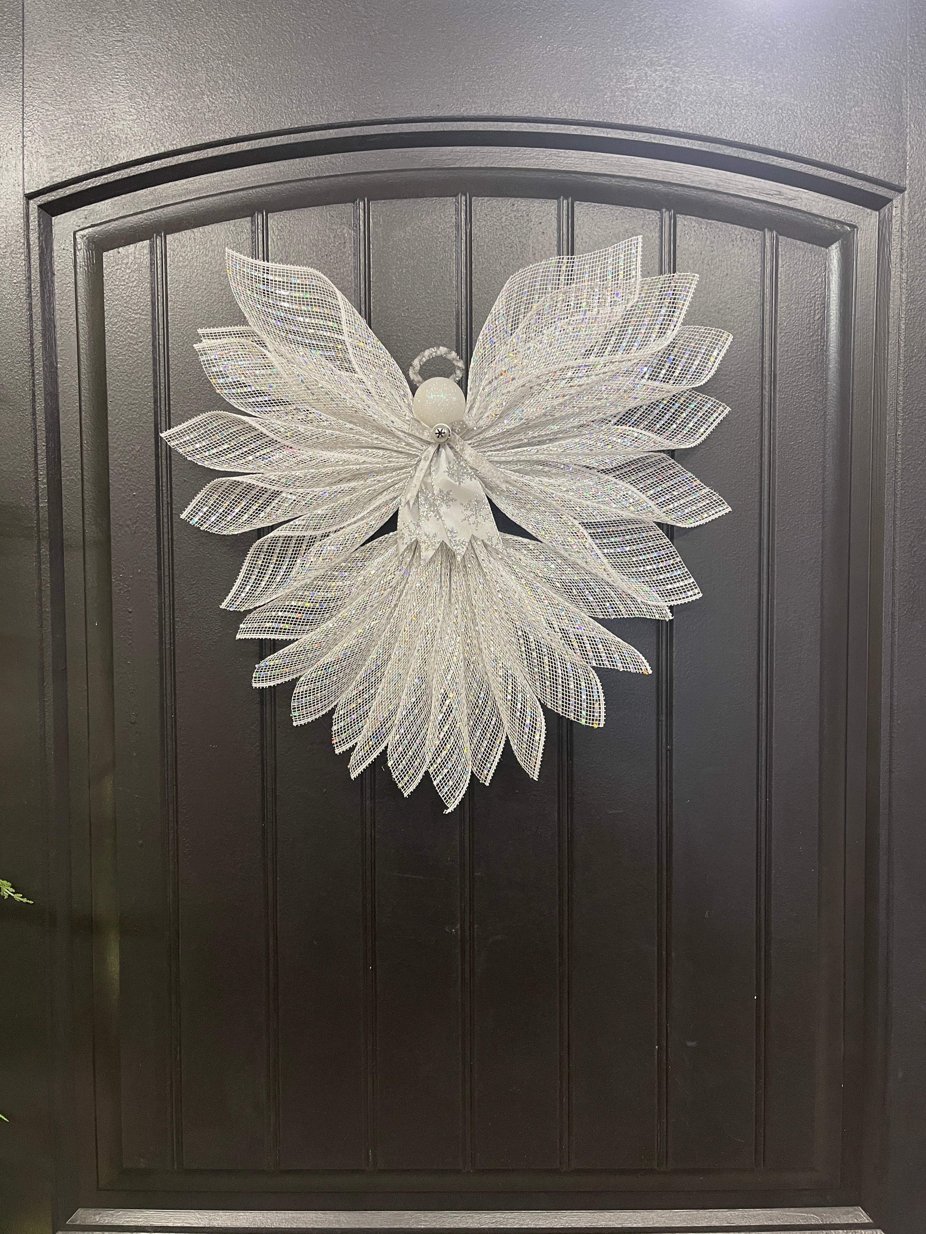 White Iridescent Christmas Angel Tree Topper, Holiday Guardian Angel Wall Decor, Graveside Memorial, KatsCreationsNMore