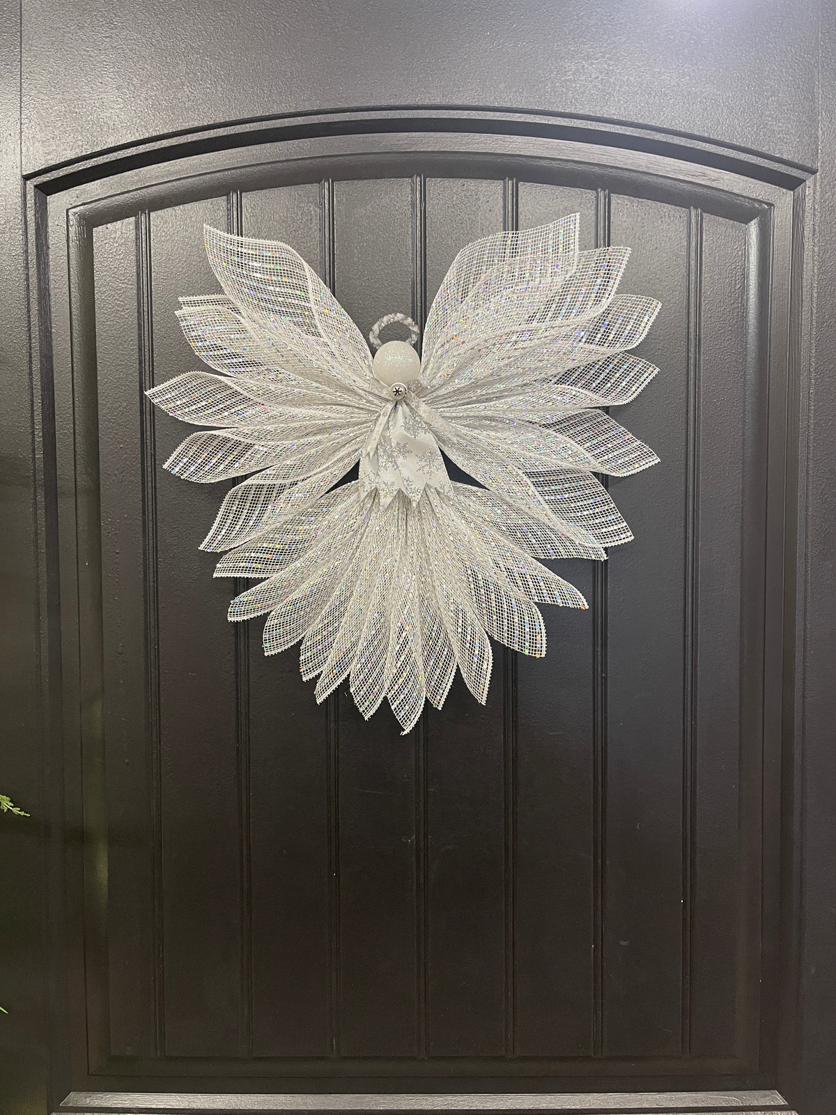 White Iridescent Christmas Angel Tree Topper, Holiday Guardian Angel Wall Decor, Graveside Memorial, KatsCreationsNMore