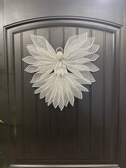 White Iridescent Christmas Angel Tree Topper, Holiday Guardian Angel Wall Decor, Graveside Memorial, KatsCreationsNMore