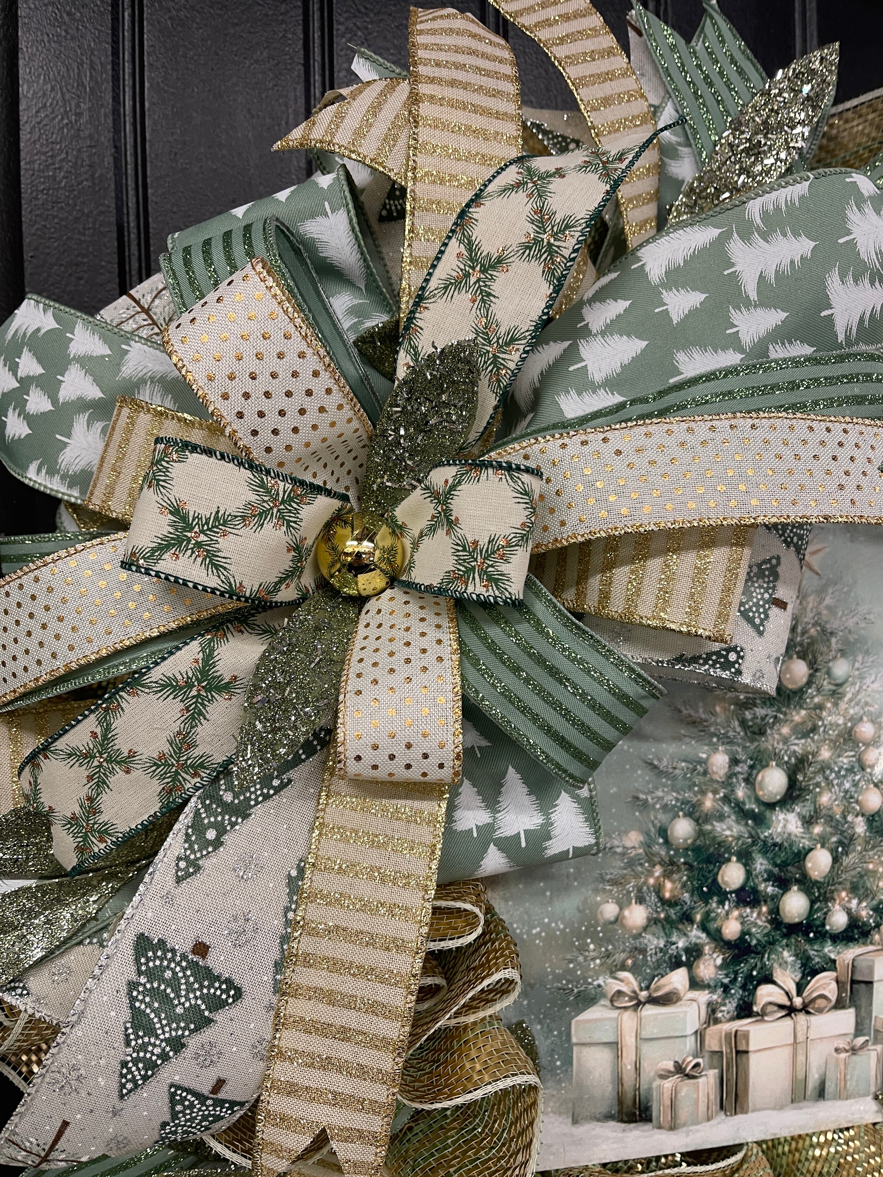 Sage & Champagne Gold Christmas Wreath — Elegant Winter Door Decor, KatsCreationsNMore