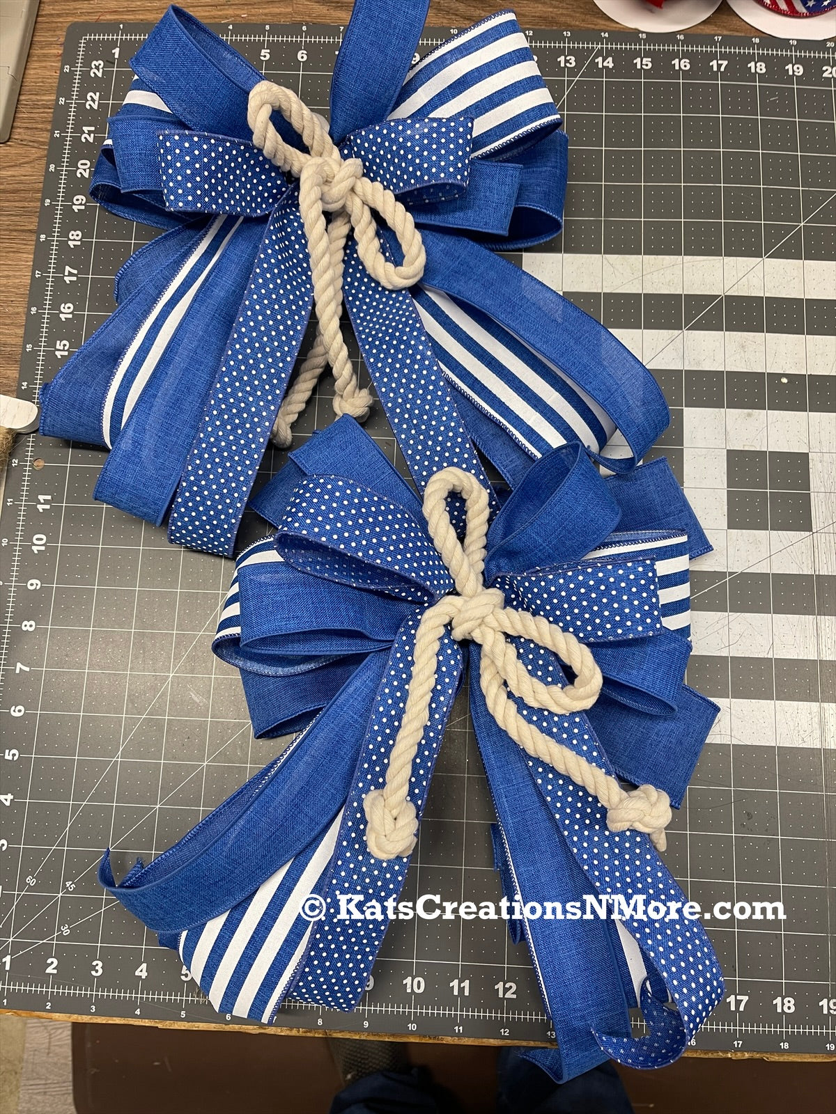 Nautical Blue And White Rope Bow Set, Coastal Lantern Bow, Patriotic M ...