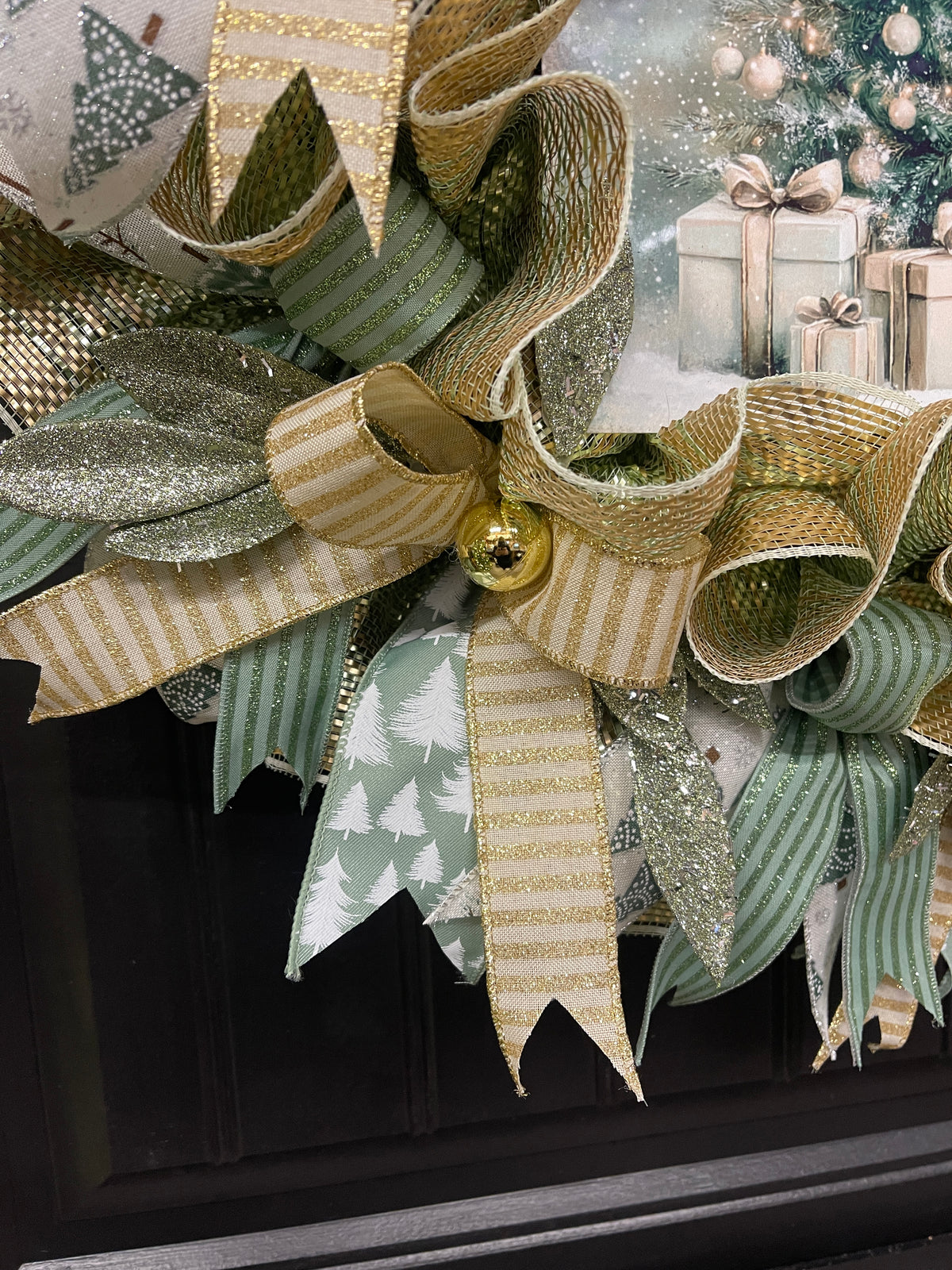 Sage & Champagne Gold Christmas Wreath — Elegant Winter Door Decor, KatsCreationsNMore