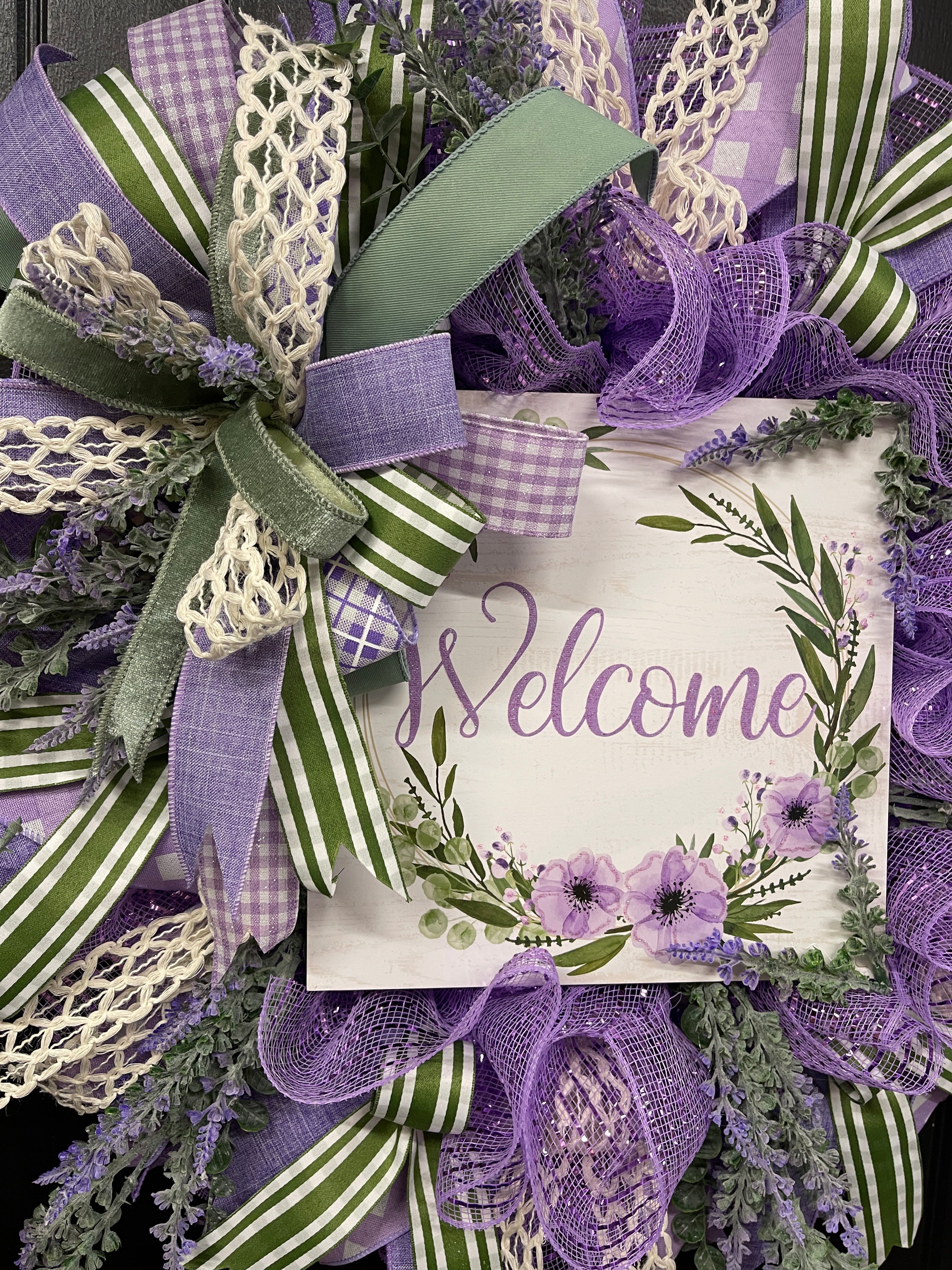 Lavender and Sage Welcome Wreath, Everyday Front Door Decor, KatsCreationsNMore