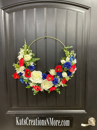 Patriotic Floral Hoop Wreath