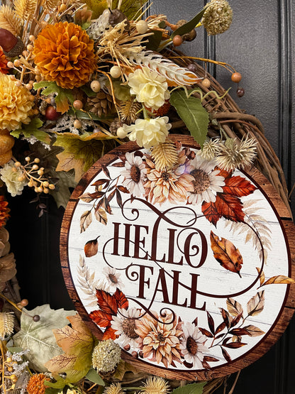 Fall Pumpkin & Floral Grapevine Wreath – Warm Autumn Harvest Door Decor, KatsCreationsNMore