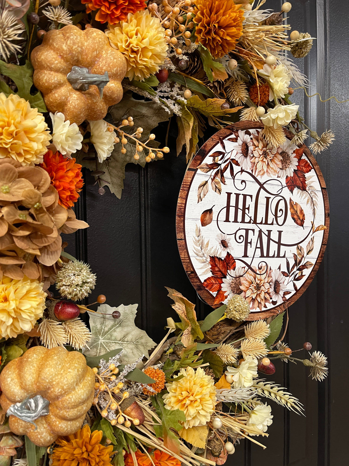 Fall Pumpkin & Floral Grapevine Wreath – Warm Autumn Harvest Door Decor, KatsCreationsNMore