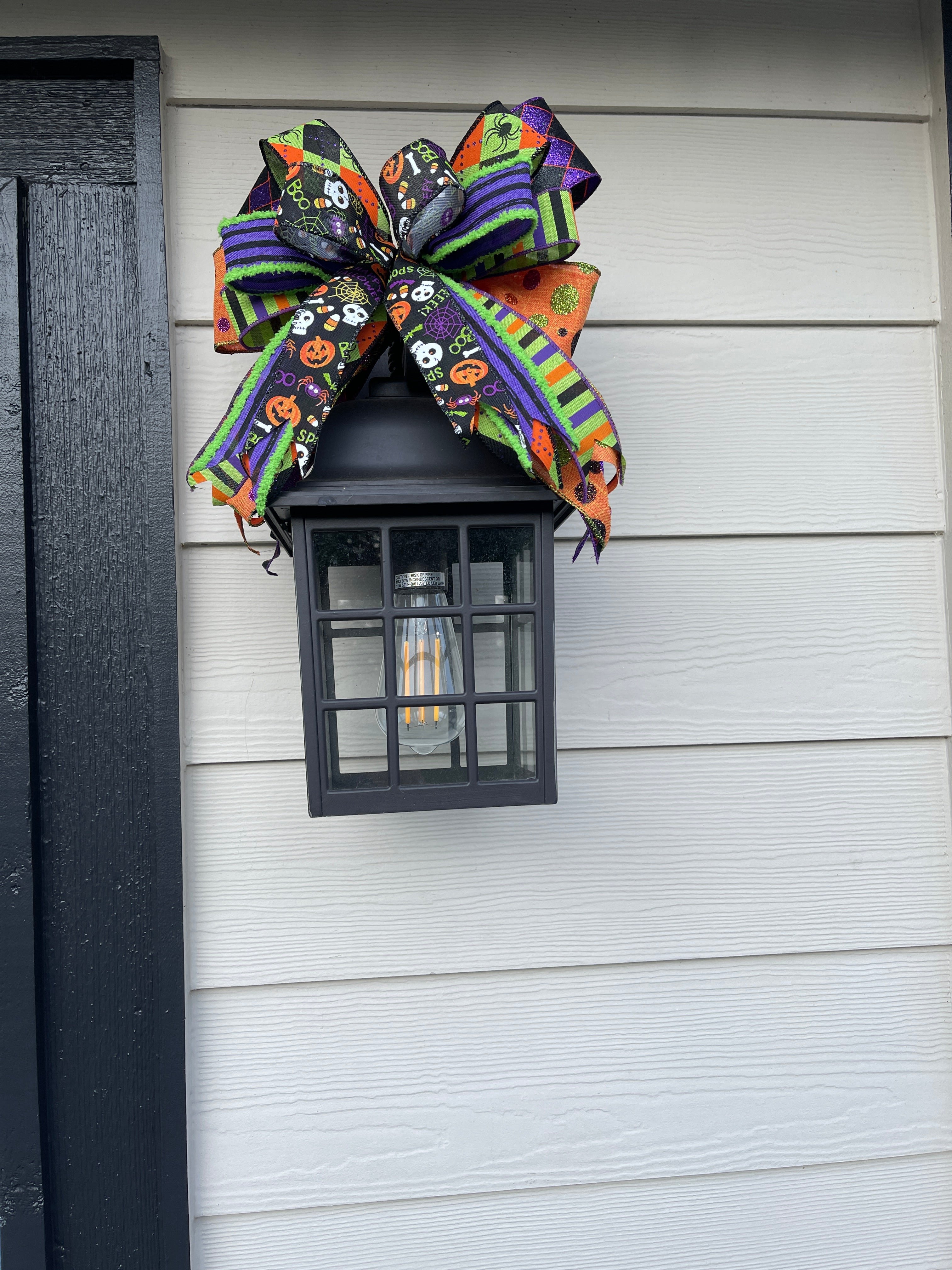 Halloween Bow Set, Mantle Bows, Carriage Light Decor, Fall Outdoor Decor, Stairway Bow Set