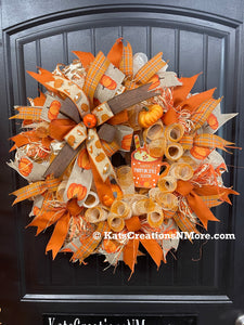 Pumpkin Spice Fall Wreath with Cinnamon Sticks – Cozy Farmhouse Autumn Door Décor, KatsCreationsNMore