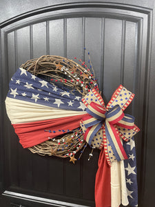 Rustic Americana Flag Grapevine Wreath | Patriotic Front Door Decor | 4th of July Wreath | Veterans Day | Rustic Country Americana Home Accent, KatsCreationsNMore