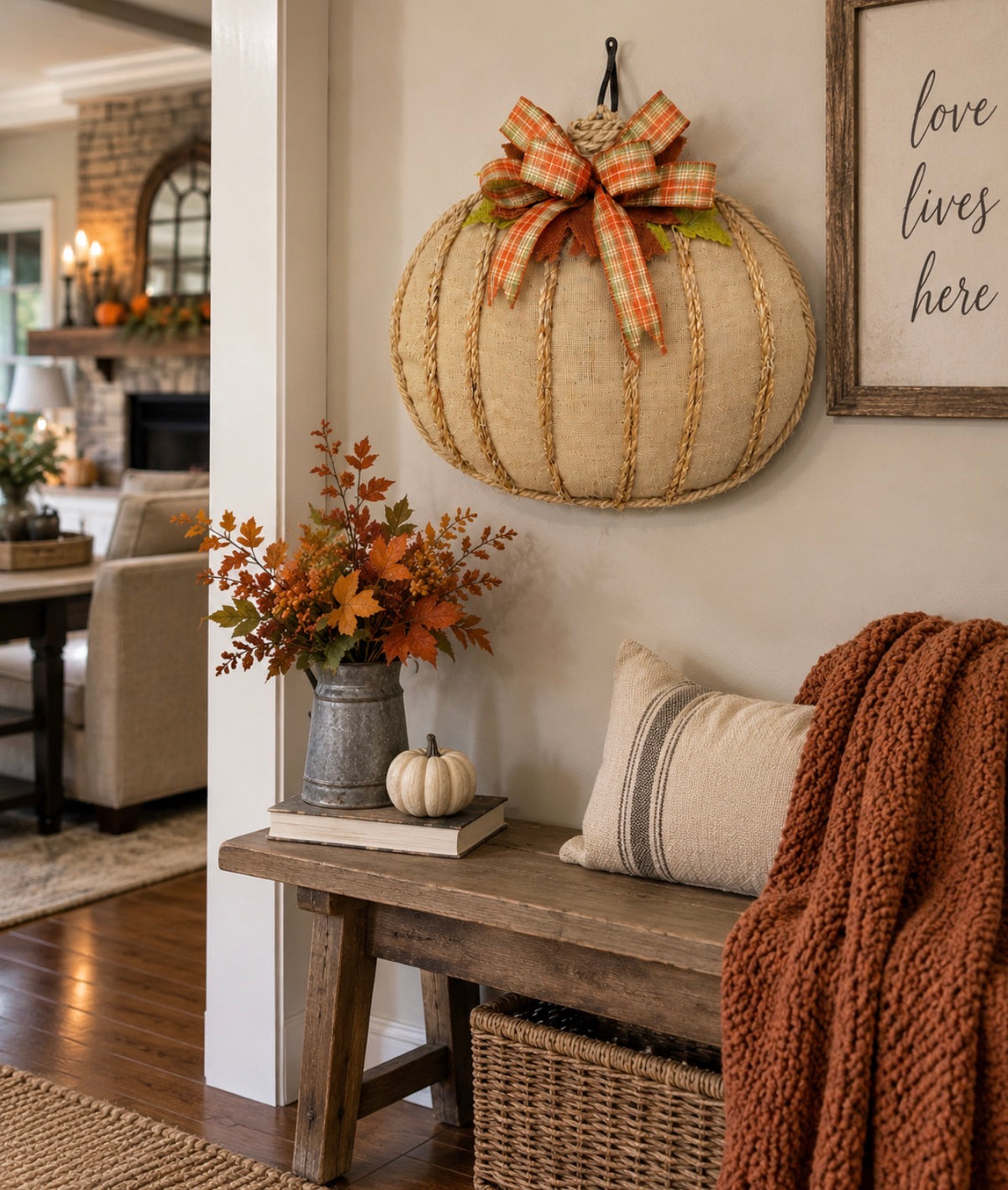 Rustic Fall Burlap Pumpkin Wreath, KatsCreationsNMore