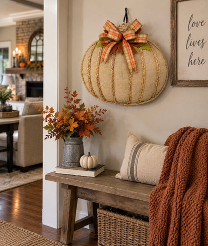 Rustic Fall Burlap Pumpkin Wreath, KatsCreationsNMore