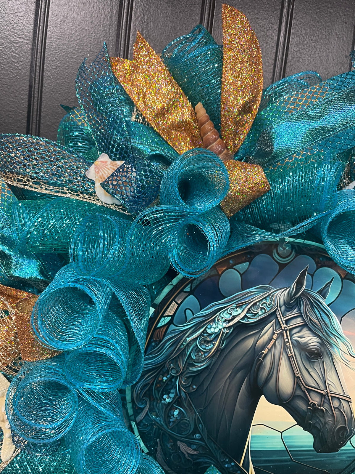 Ethereal Sea Horse Beach Wreath, Fantasy Ocean Lover Front Door Decor, KatsCreationsNMore