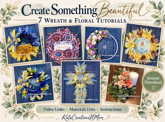 7 Wreath & Floral Video Tutorials Bundle, Spring Cross, Bicycle Wheel, Patriotic Designs, Materials Lists, Digital Download