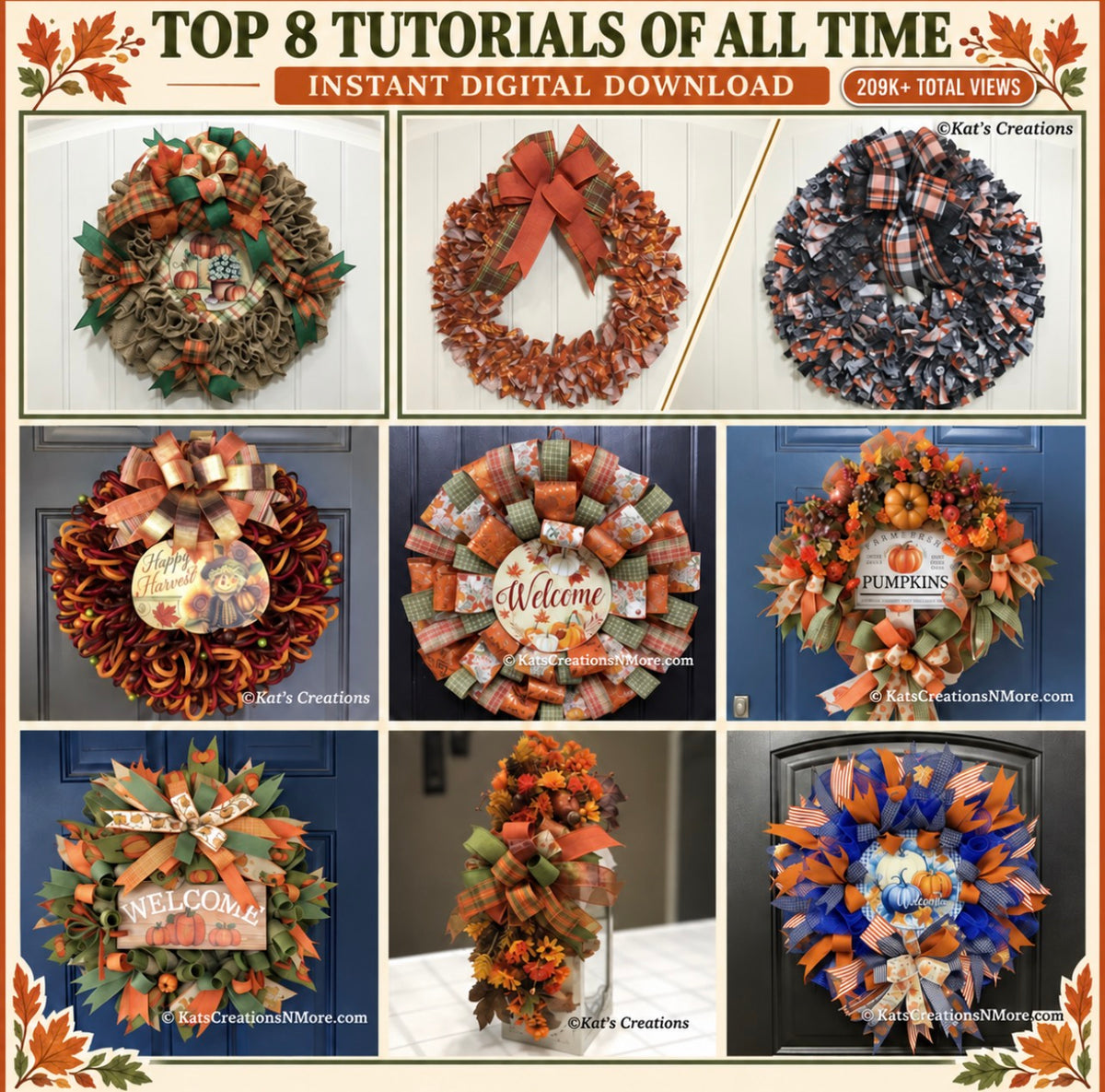 Top 8 Fall Wreath Tutorials of All Time | 8-Project Digital Tutorial Bundle | Instant Download