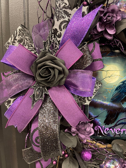 Nevermore Raven Halloween Wreath, Gothic Halloween Door Decor, Purple Black Wreath, Edgar Allan Poe Inspired Wreath, One of a Kind