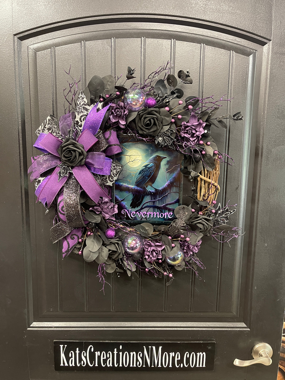 Nevermore Raven Halloween Wreath, Gothic Halloween Door Decor, Purple Black Wreath, Edgar Allan Poe Inspired Wreath, One of a Kind