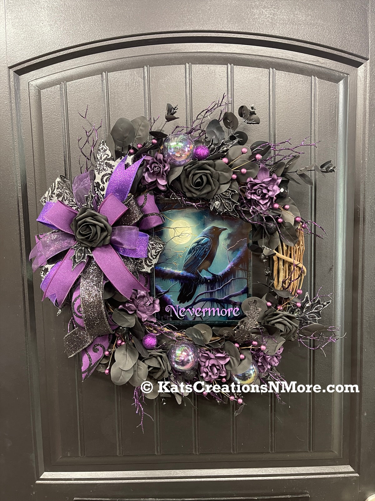 Nevermore Raven Halloween Wreath, Gothic Halloween Door Decor, Purple Black Wreath, Edgar Allan Poe Inspired Wreath, One of a Kind