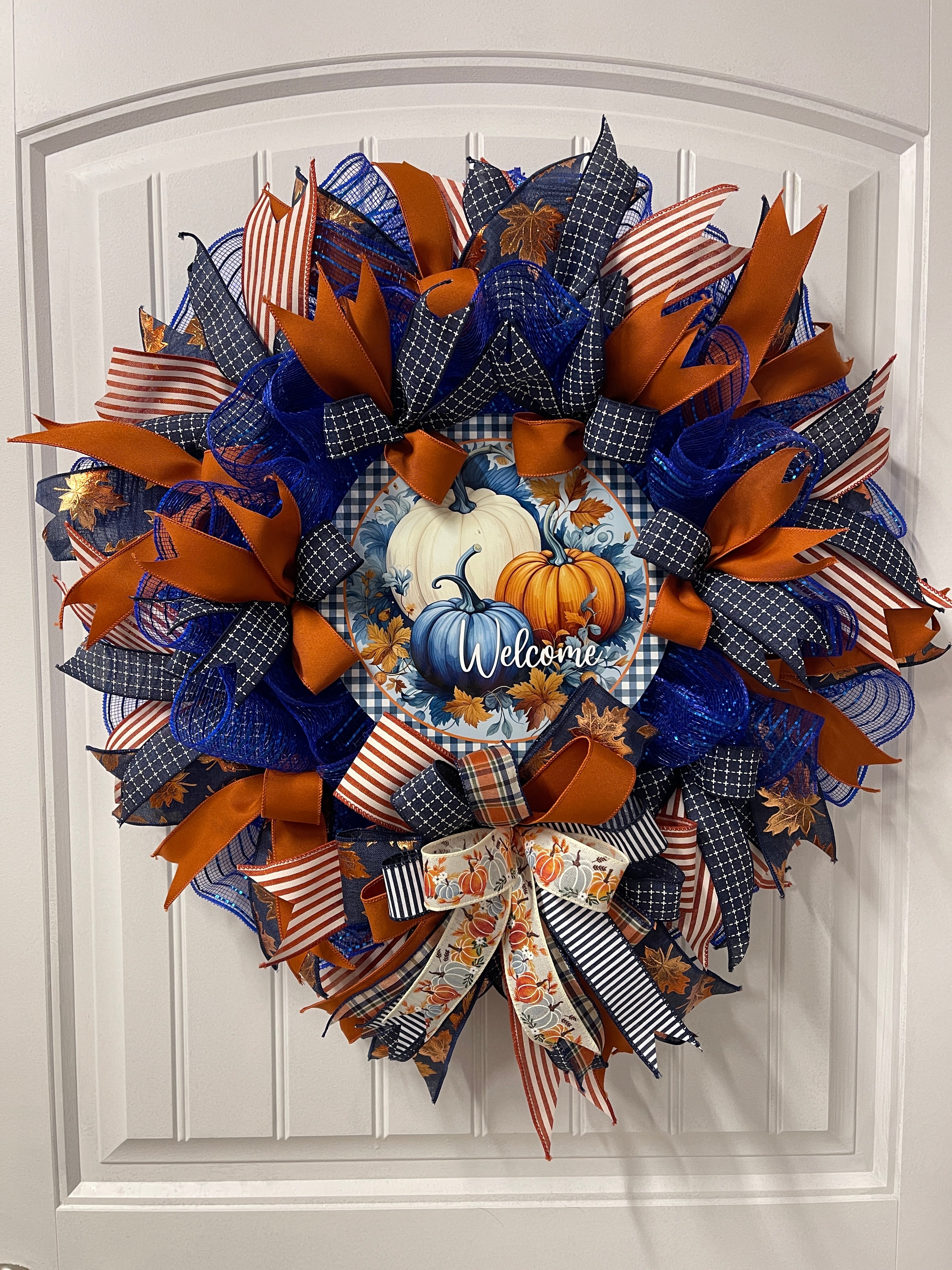 Fall Wrlcome Pumpkin Wreath, KatsCreationsNMore
