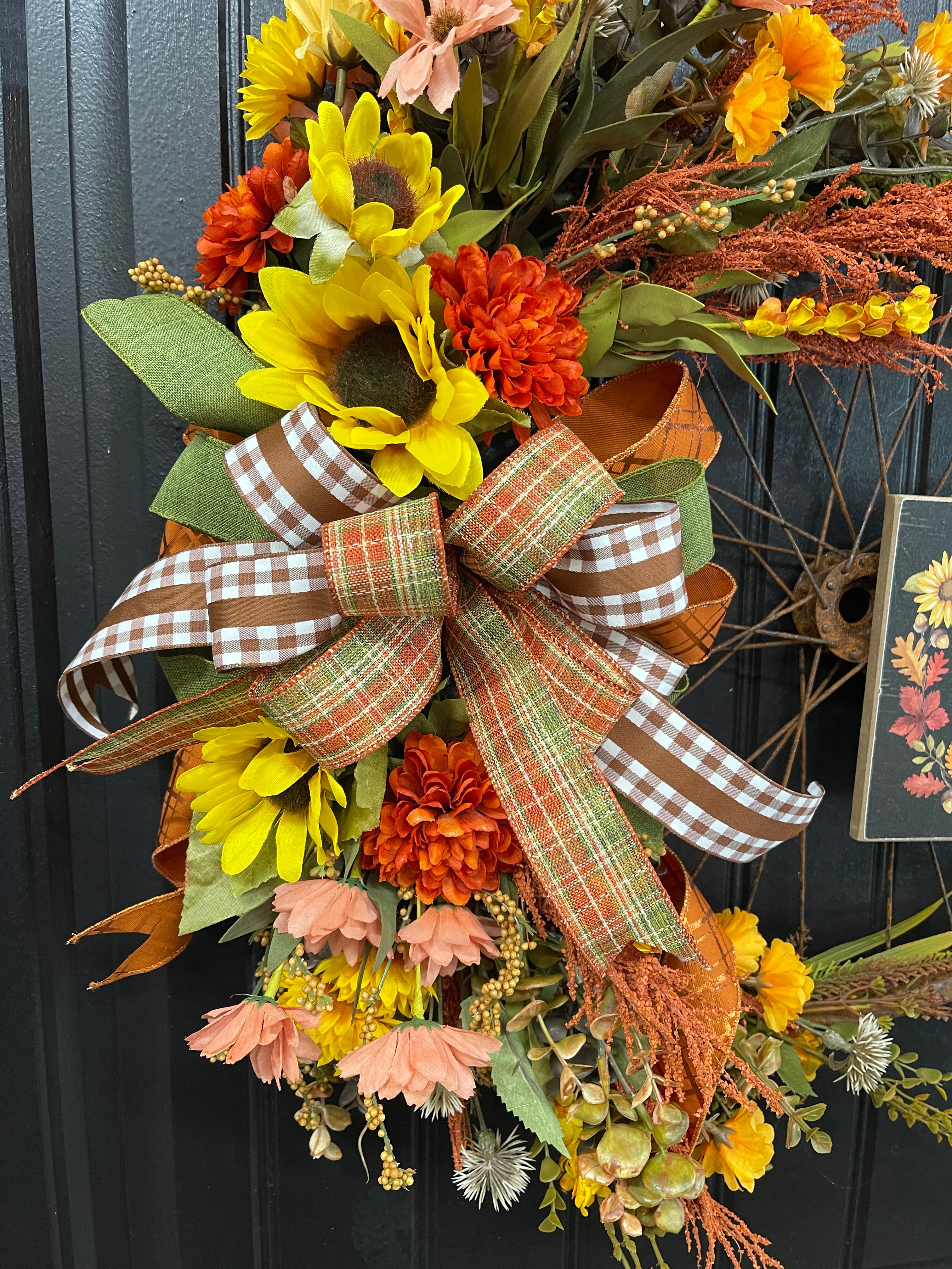 Fall Bike Wheel Floral Wreath, KatsCreationsNMore