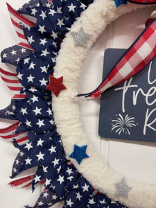 Let Freedom Ring Patriotic Yarn and Ribbon Wreath, KatsCreationsNMore
