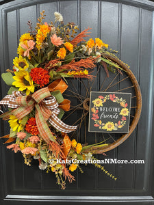 Fall Bike Wheel Floral Wreath, KatsCreationsNMore