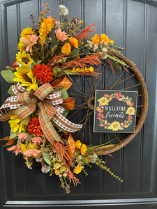 Fall Bike Wheel Floral Wreath, KatsCreationsNMore