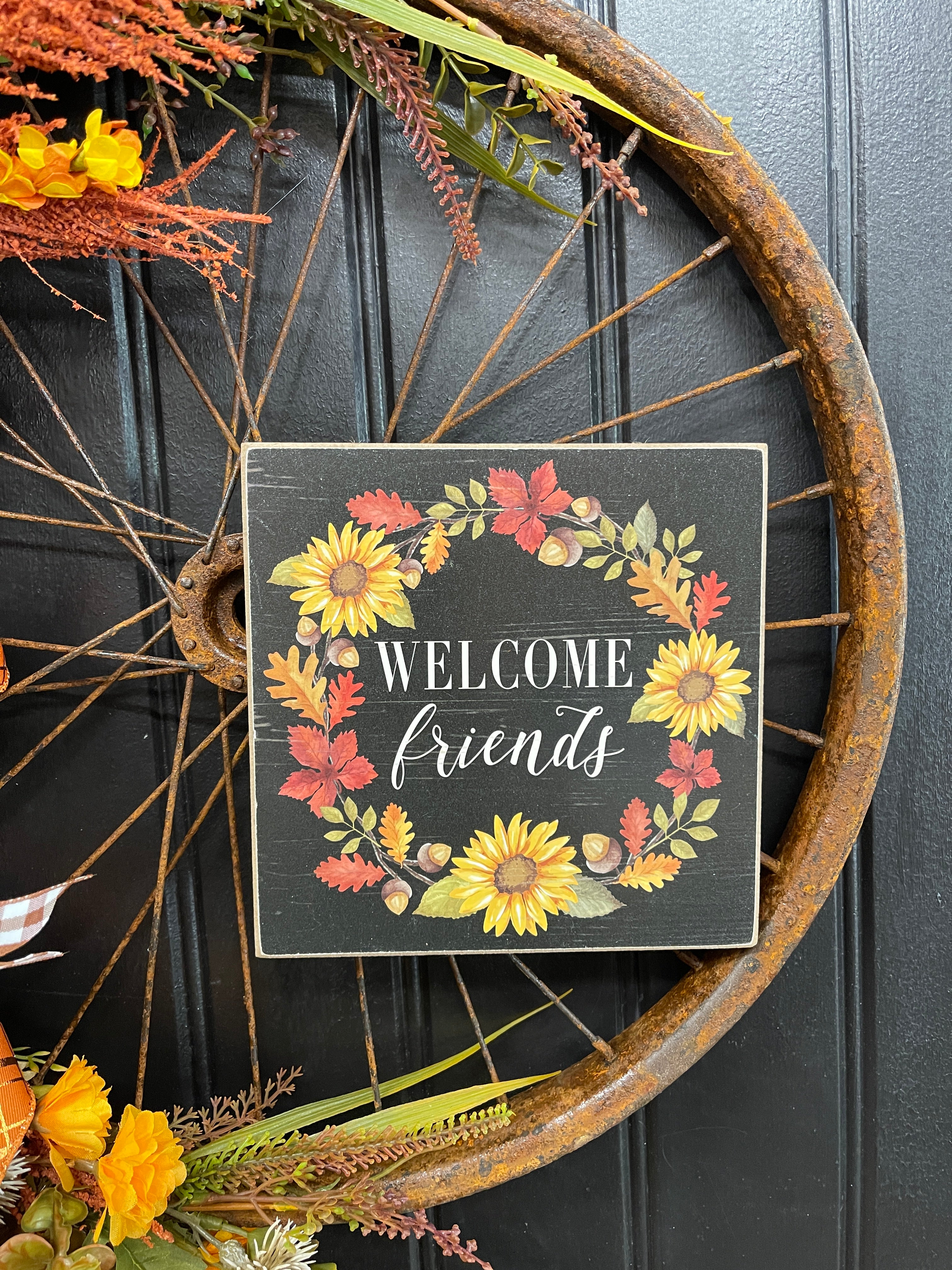 Fall Bike Wheel Floral Wreath, KatsCreationsNMore