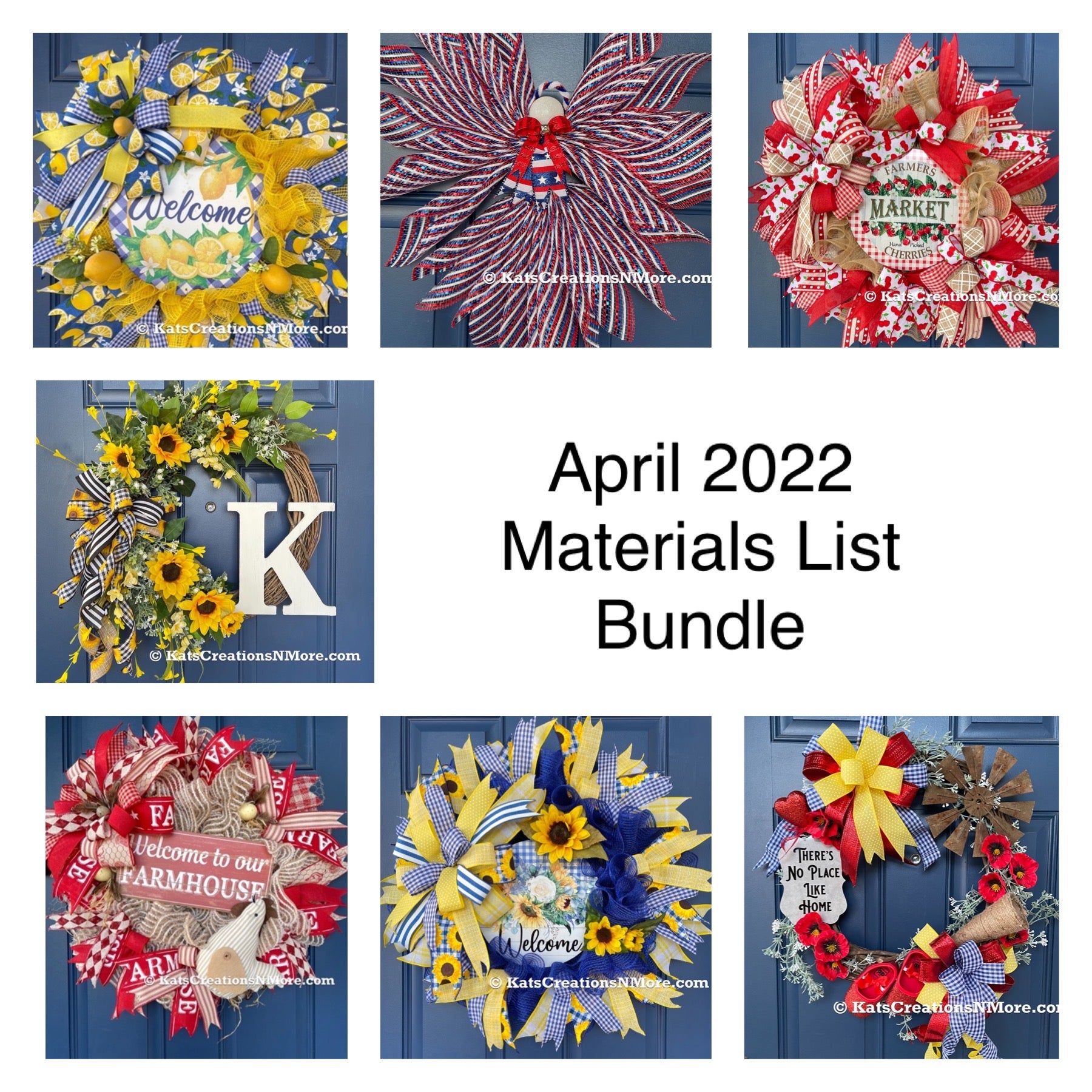 Photo of all of the tutorials offered in the April 2022  wreath making tutorial bundle