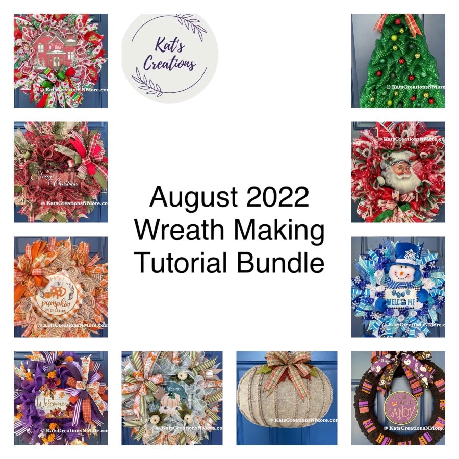 Photo of all of the tutorials offered in the August 2022 wreath making tutorial bundle