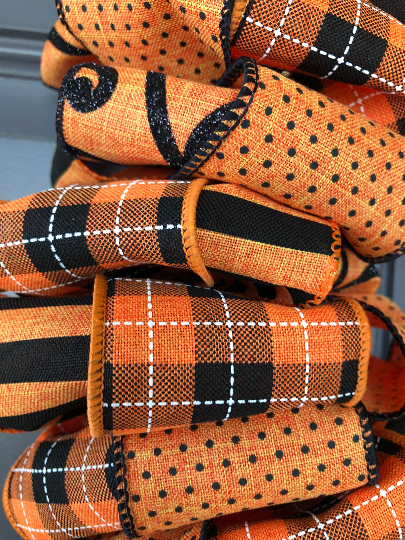 Close Up of Black and Orange Ribbons on the Halloween Wreath